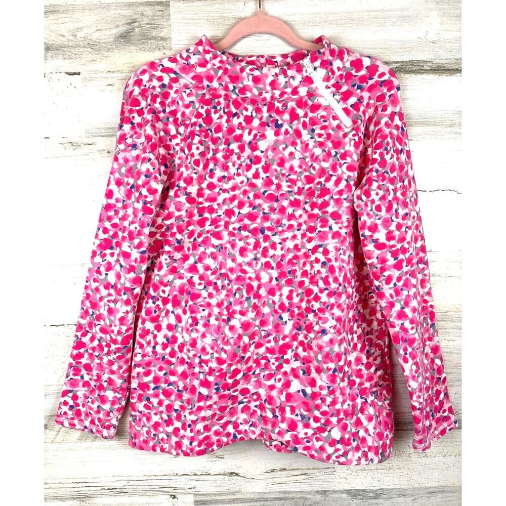 T by Talbots Womens M Pink White Floral Active Sweatshirt Zip Shoulder Top